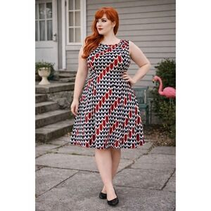 Hanni Geometric Print A-line Dress Size 2X Retro 70s Revival Flirty Eclectic Mod